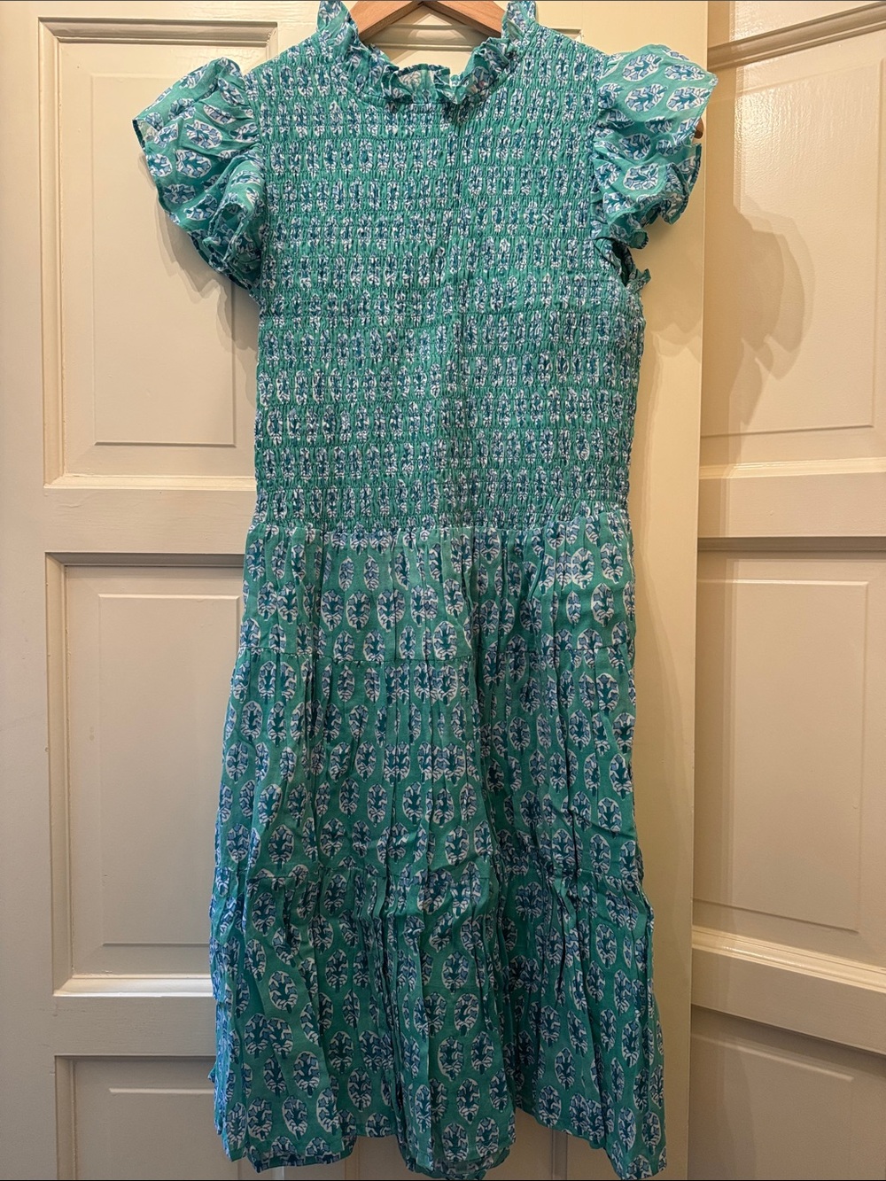 Oliphant Teal Floral Smocked Mini Dress